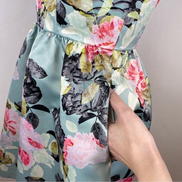 EUC CeCe By Cynthia Steffe Blue V-Neck Floral-Printed Fit and Flare Dress size 2 - Picture 7 of 14